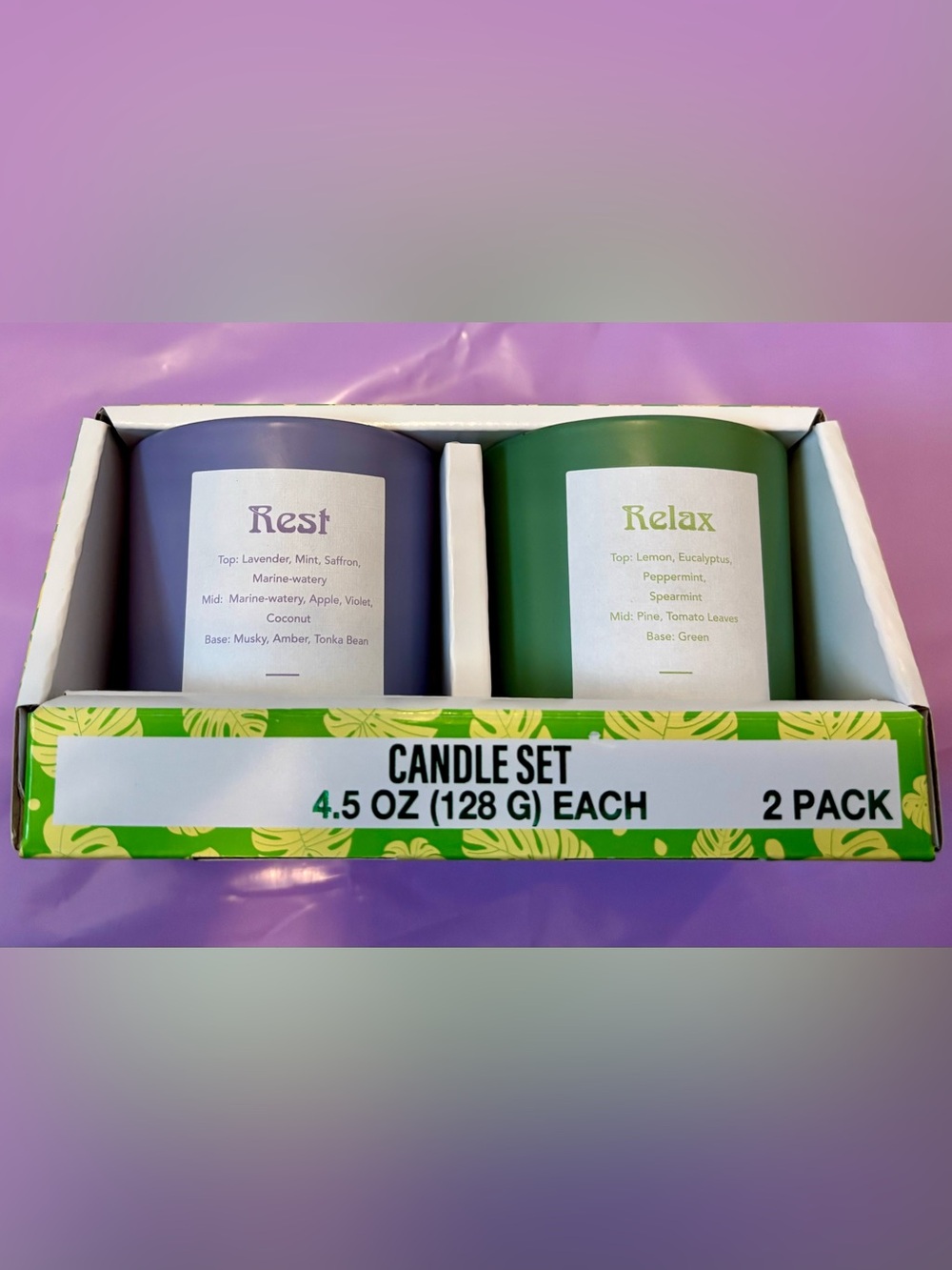 Rest & Relax Scented Candle Set - Lavender/Green